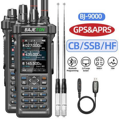 BAJETON BJ-9000 – talkie-walkie APRS GPS 10W, VHF/UHF & CB 27 MHz, récepteur AM/FM/SSB, programmation Bluetooth, USB‑C, triple veille - BLACKBEARD OUTDOOR INDUSTRIES