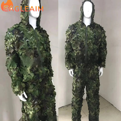 Combinaison Ghillie 3D Feuilles – Veste + Pantalon, Polyester Mesh, Chasse Airsoft Woodland