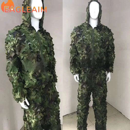 Combinaison Ghillie 3D Feuilles – Veste + Pantalon, Polyester Mesh, Chasse Airsoft Woodland