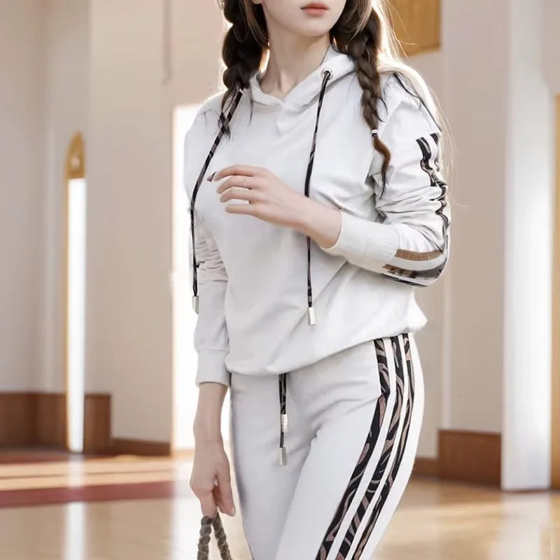 Ensemble Survêtement 2 Pièces Femme – Sweatshirt à Capuche et Pantalon à Cordon Casual