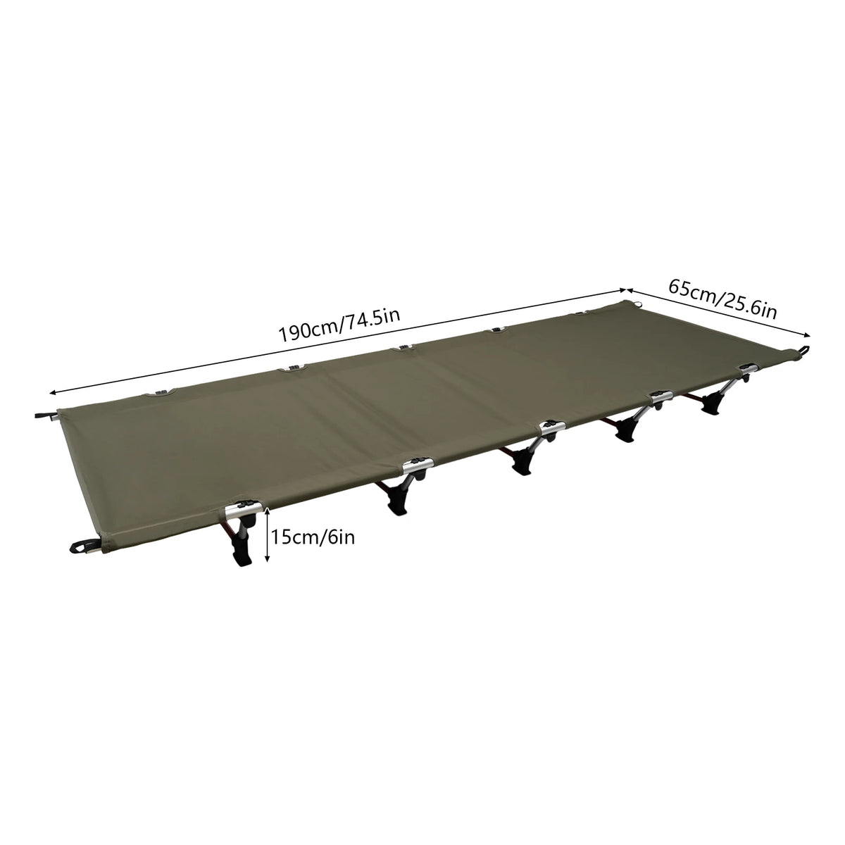 Lit de Camp Pliant Ultra-Léger 150kg – Aluminium 7075 & 6061, Oxford 600D, 190x65cm | Camping, Randonnée, Trekking | Khaki & Vert