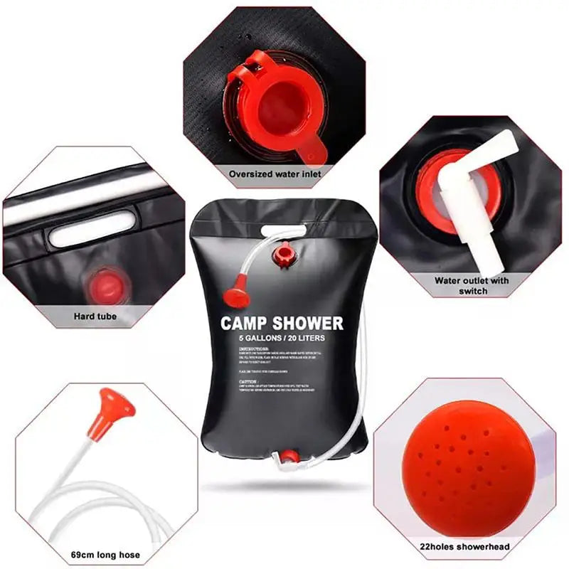 Sac de Douche Solaire 20L – Portable, Pliable, Camping & Randonnée