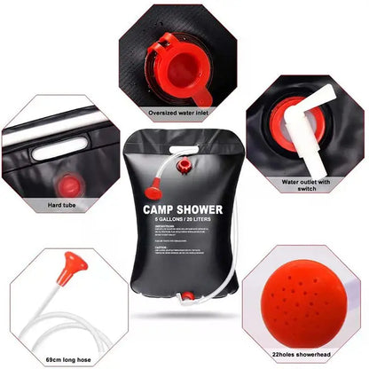 Sac de Douche Solaire 20L – Portable, Pliable, Camping & Randonnée