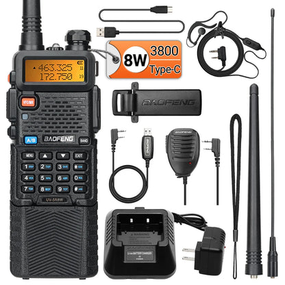 Baofeng UV-5R 8W – Talkie-Walkie Bi-Bande VHF/UHF, Batterie 3800mAh, Charge Type-C - BLACKBEARD OUTDOOR INDUSTRIES