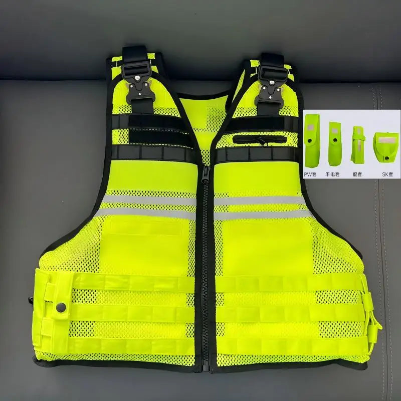 Gilet Tactique Jaune Fluo a Detachement Rapide – Multifonction Anti-Coupure Protection Dorsale pour Agents de Securite, Patrouille Exterieure et Intervention (4 Saisons)