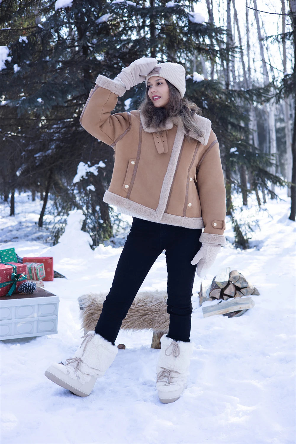 2025 Winter Snow Boots Women Ski Boots Luxury Fluffy Furry Fur Boots Female Rivets Warm Waterproof Platform Black Cotton Boots BLACKBEARD OUTDOOR INDUSTRIES