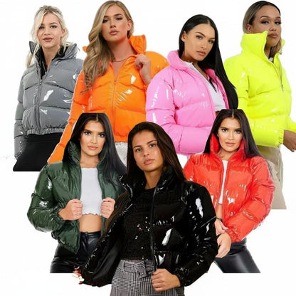 Doudoune Vinyle Femme Courte – Effet Cuir PVC Brillant, Col Montant, Style Luxe | S-XXL - BLACKBEARD OUTDOOR INDUSTRIES