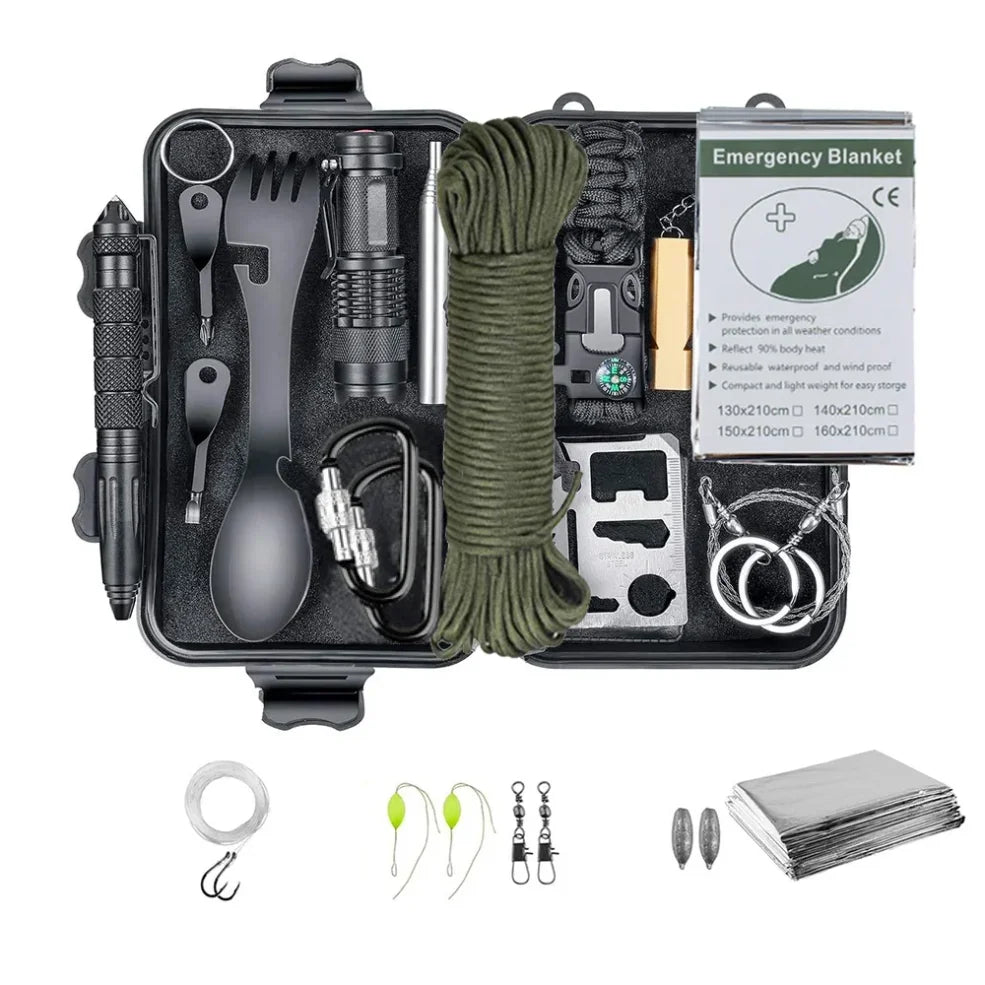 Kit de Survie Multifonction – Équipement Urgence Camping Tactique SOS Bushcraft