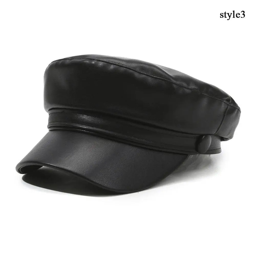 Casquette gavroche femme en simili cuir PU