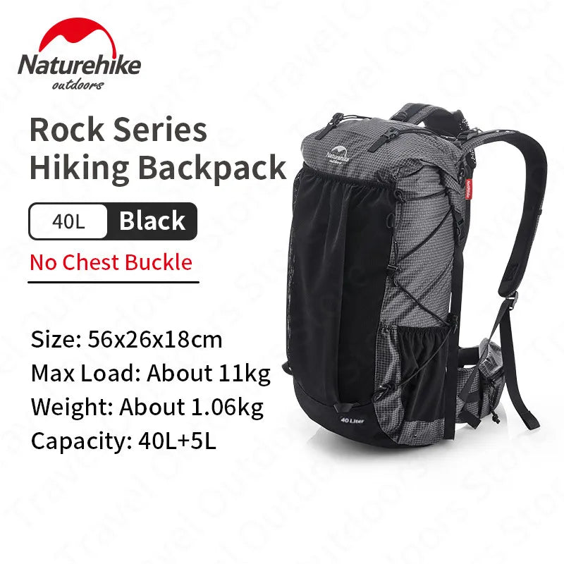 Naturehike Rock Series Sac à Dos Ultraléger 40L+5L / 60L+5L avec Armature – Imperméable, Grande Capacité, Camping et Randonnée avec Housse de Pluie - BLACKBEARD OUTDOOR INDUSTRIES