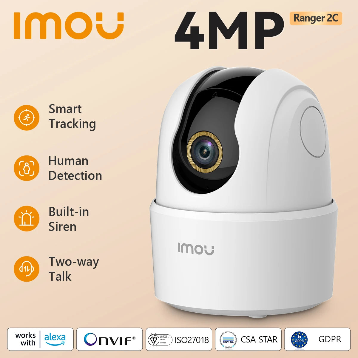 Caméra de Surveillance Wi-Fi Intérieure IMOU Ranger 2C – 2MP/4MP – Vision Nocturne – Détection Humaine – 360° – Audio Bidirectionnel – Sirène Intégrée Ma boutique
