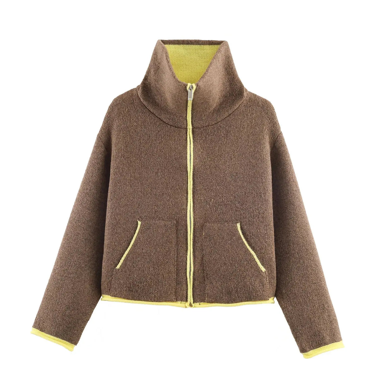 Veste courte femme bicolore zippée à col montant