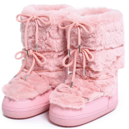 2025 Winter Snow Boots Women Ski Boots Luxury Fluffy Furry Fur Boots Female Rivets Warm Waterproof Platform Black Cotton Boots BLACKBEARD OUTDOOR INDUSTRIES