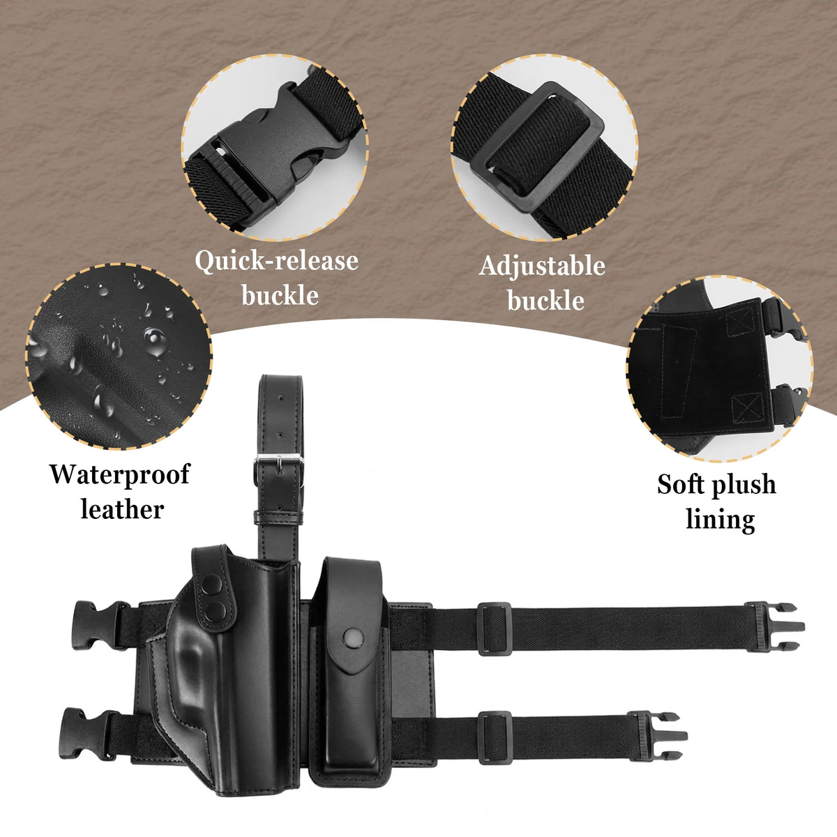 Holster de cuisse droitier Glock 17, 18 et 19 avec porte-chargeur