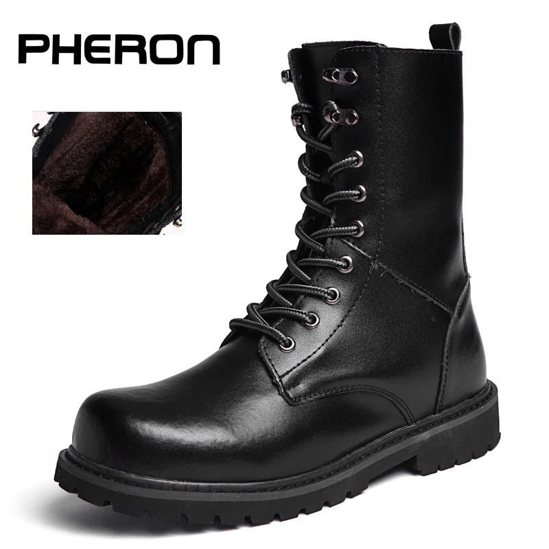 Boots Homme Cuir Véritable Fourrées – Mi-Mollet Lacets Hiver Outdoor