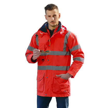 Veste de Sécurité Haute Visibilité EN471 ANSI/SEA 107 7-en-1 - Parka Imperméable et Coupe-Vent, Vêtement de Travail Réfléchissant, Manteau de Pluie Chaud et Résistant - BLACKBEARD OUTDOOR INDUSTRIES