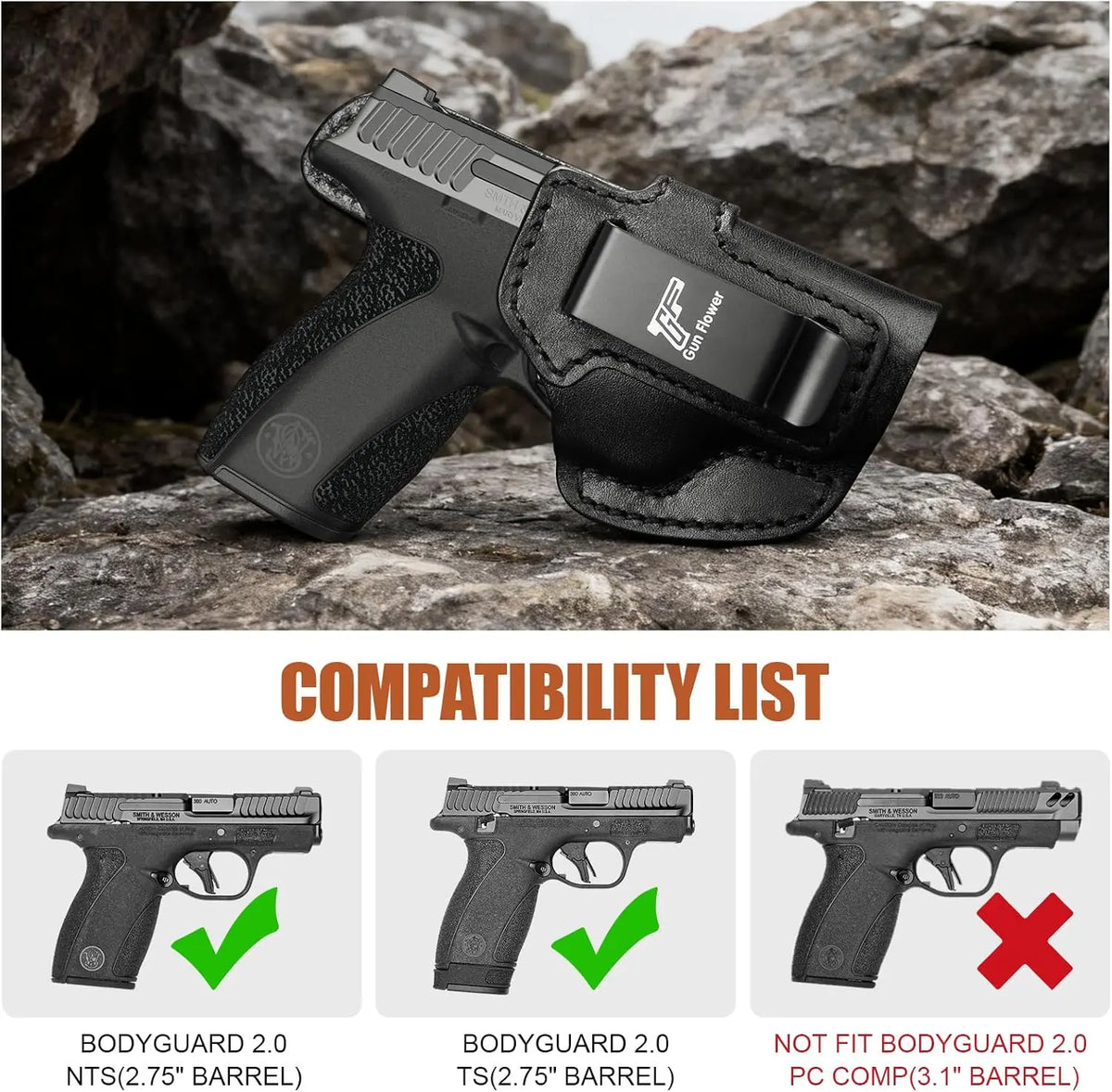 Holster IWB cuir pour S&W Bodyguard 2.0 droitier