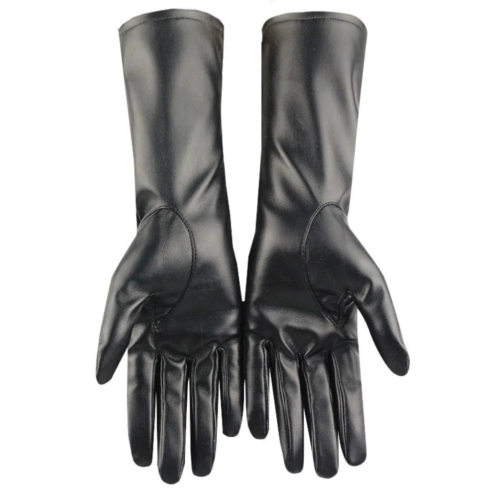 Gants femme en simili cuir noir, mi-longs pour l’hiver