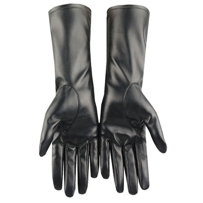 Gants femme en simili cuir noir, mi-longs pour l’hiver