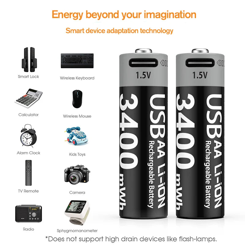 batterie rechargeable MATOV AA 1,5 V 3400mWh Ma boutique