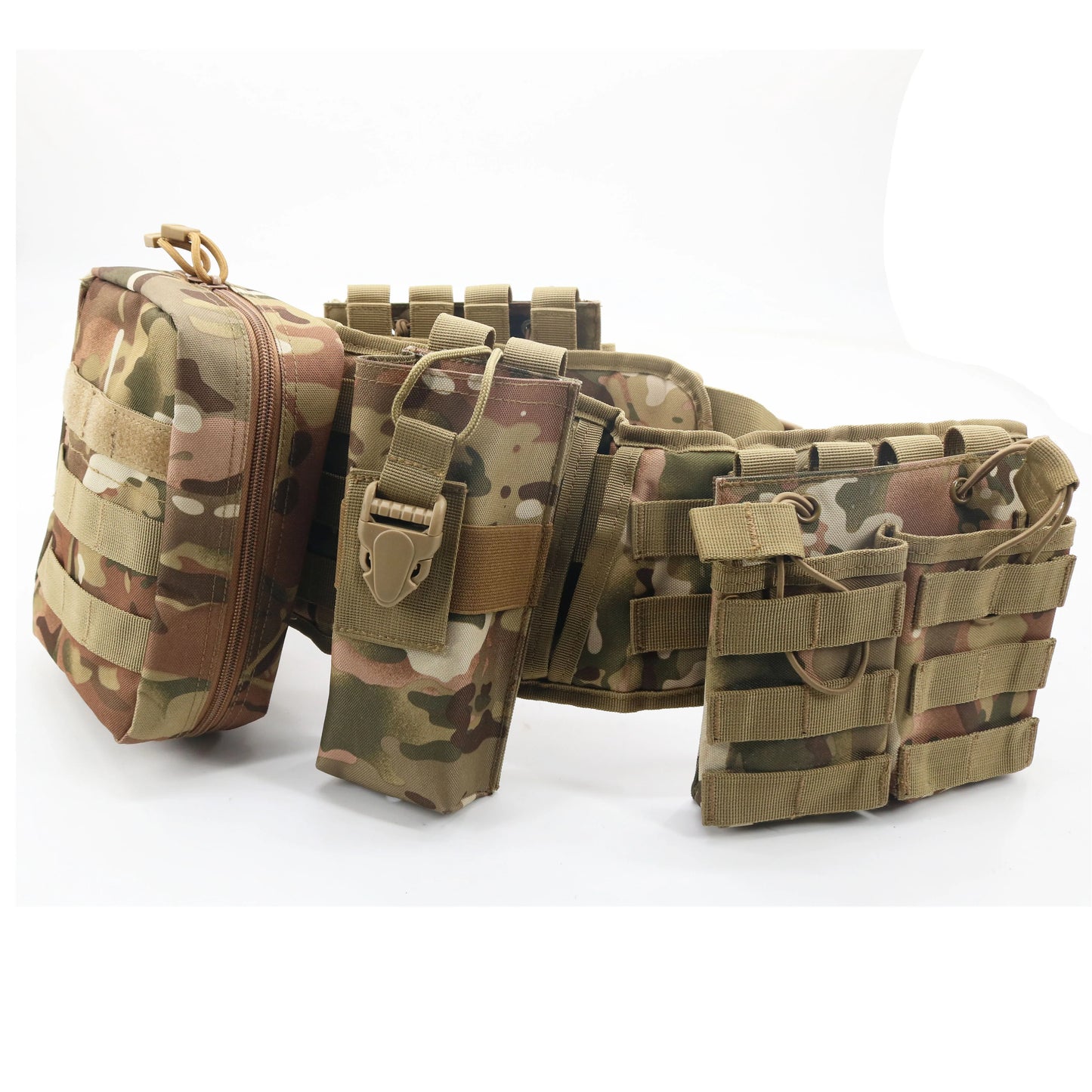 Kit Ceinture Tactique MOLLE Multifonction + Sacoche de Taille – Oxford 900D Camouflage