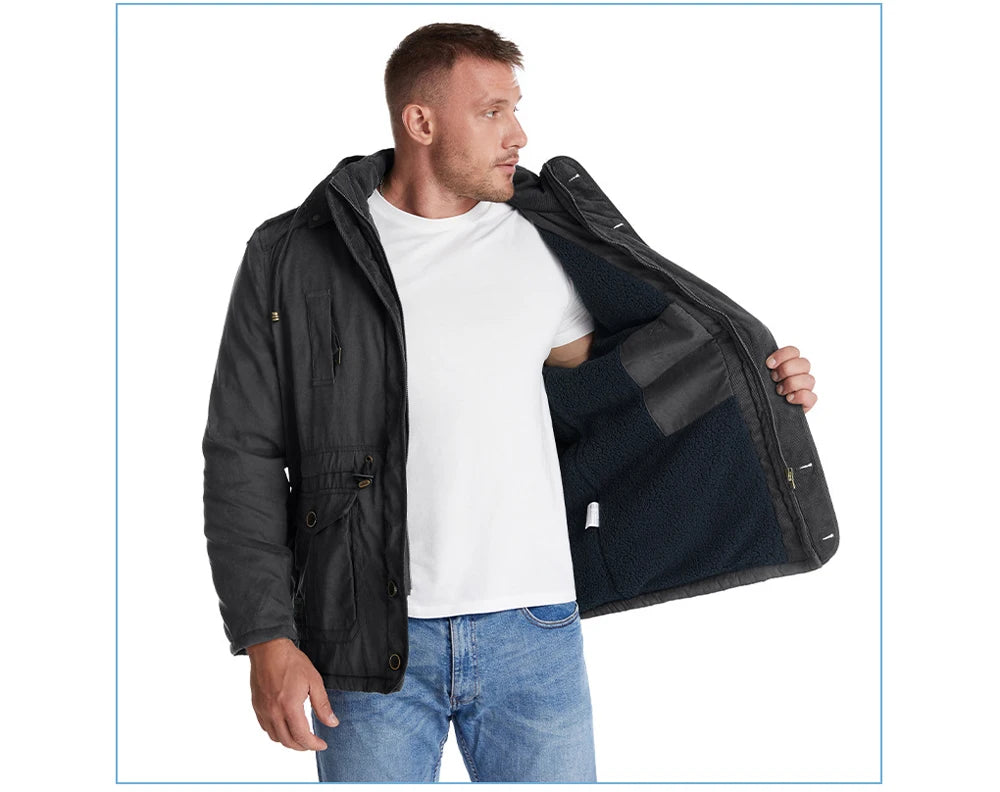 Veste d’Hiver Chaude Homme – DIMUSI Veste Tactique Épaissie | Polaire Doublée | Multi-poches | Coupe-Vent | Capuche | Mode & Outdoor - BLACKBEARD OUTDOOR INDUSTRIES