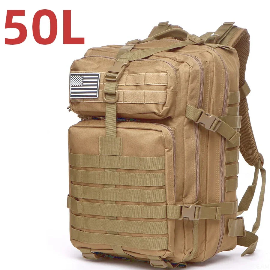 Sac à Dos Tactique MOLLE 25L/50L – Nylon Imperméable, Compatible Laptop | Randonnée, Chasse, Camping