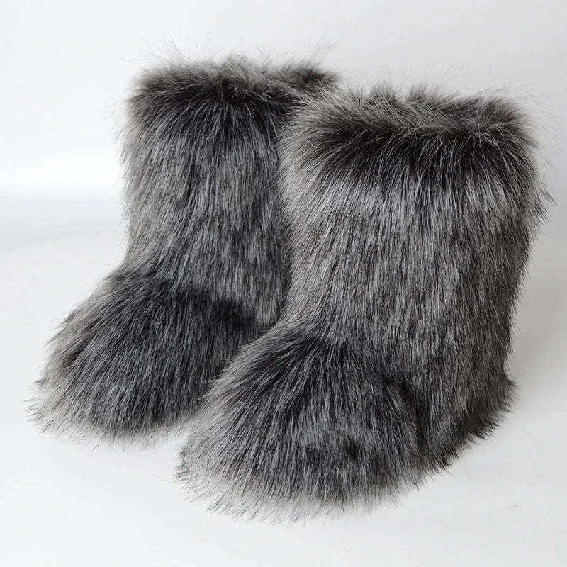 Bottes d’hiver femme fourrées en fausse fourrure