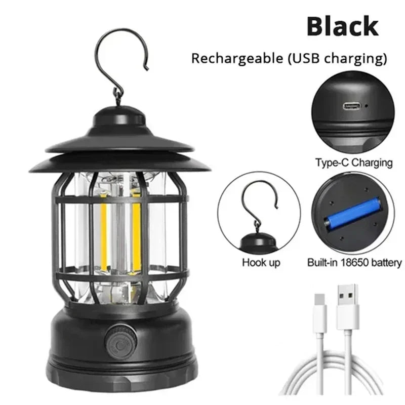 Lampe de Camping USB Rechargeable - 2 Pack - Lampe LED Vintage pour Tente, Randonnée et Pêche - BLACKBEARD OUTDOOR INDUSTRIES
