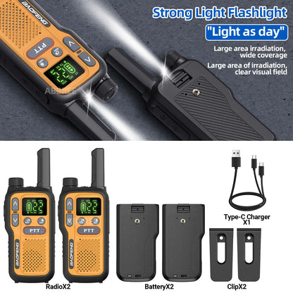 Pack 2 Talkies-Walkies PMR/FRS Sans Licence – Double PTT, VOX, USB-C, Alerte Météo