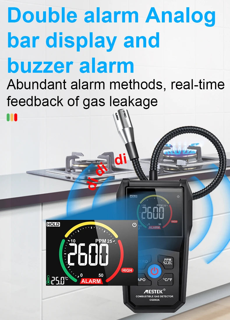 Détecteur de Fuite de Gaz Inflammable – Analyseur de Gaz Naturel, LPG, Méthane, Alcool (50000 PPM/LEL%) avec Sonde Flexible - BLACKBEARD OUTDOOR INDUSTRIES