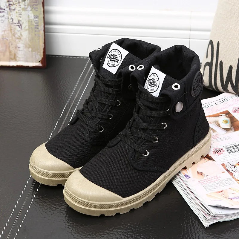Chaussures Montantes Toile Femme Style Palladium – Respirantes Casual