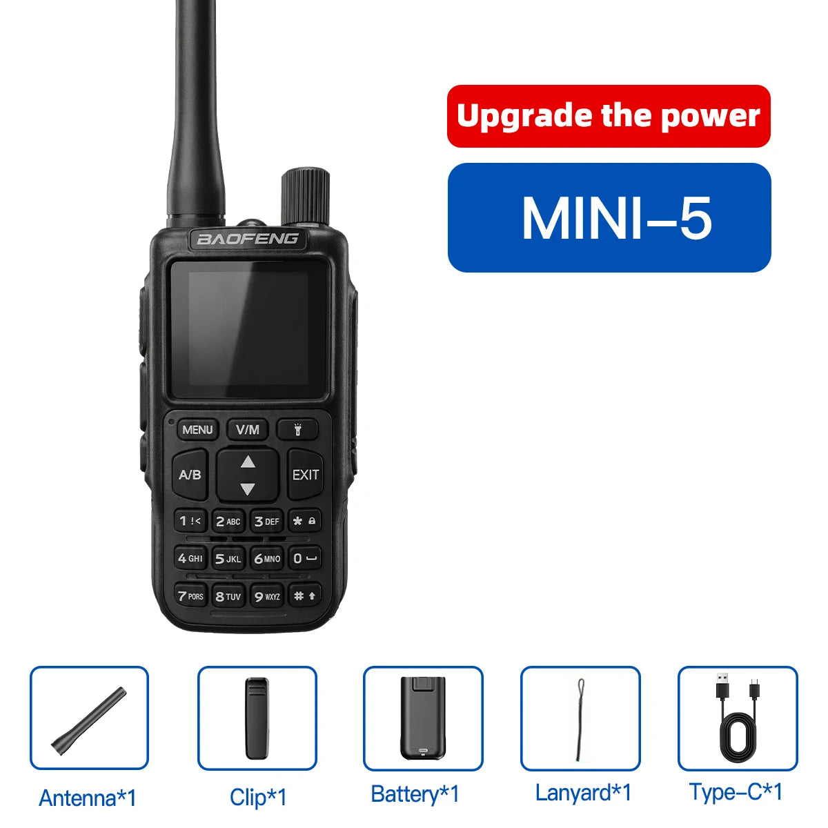Talkie-Walkie Baofeng MINI-5 – Programmation Bluetooth, 999 Canaux, USB-C, Double PTT