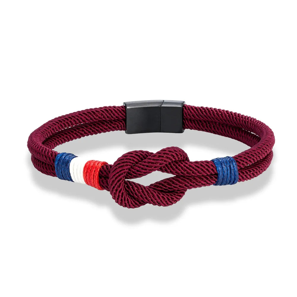 Bracelet Tressé Square Knot en Acier Inoxydable - France Flag Couple Jewelry BLACKBEARD OUTDOOR INDUSTRIES