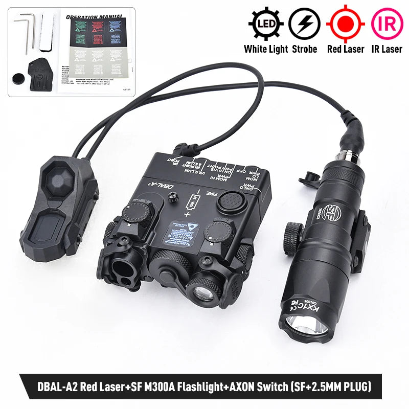 WADSN DBAL-A2 – Combo Laser IR / Rouge / Vert / Bleu + Lampe M300 / M600 + Switch AXON, Rail 20mm