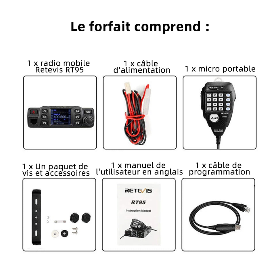 Retevis RT95 – Radio Mobile Bi-Bande VHF/UHF 25W | Transceiver Voiture, Camping, Base Station - BLACKBEARD OUTDOOR INDUSTRIES