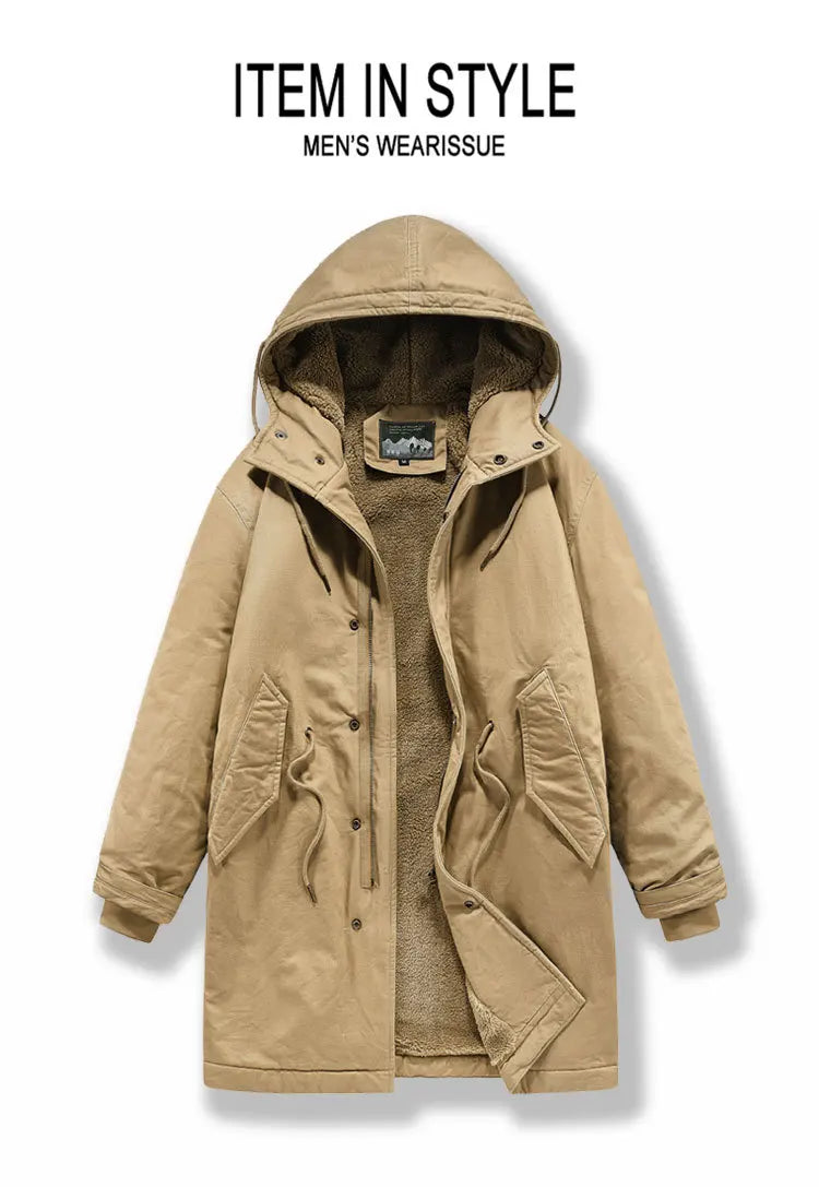 New American Retro M51 Mid-Length Windbreaker Parka with Hood Coat - Amish Cotton Long Coat for Men - Fall/Winter BLACKBEARD OUTDOOR INDUSTRIES