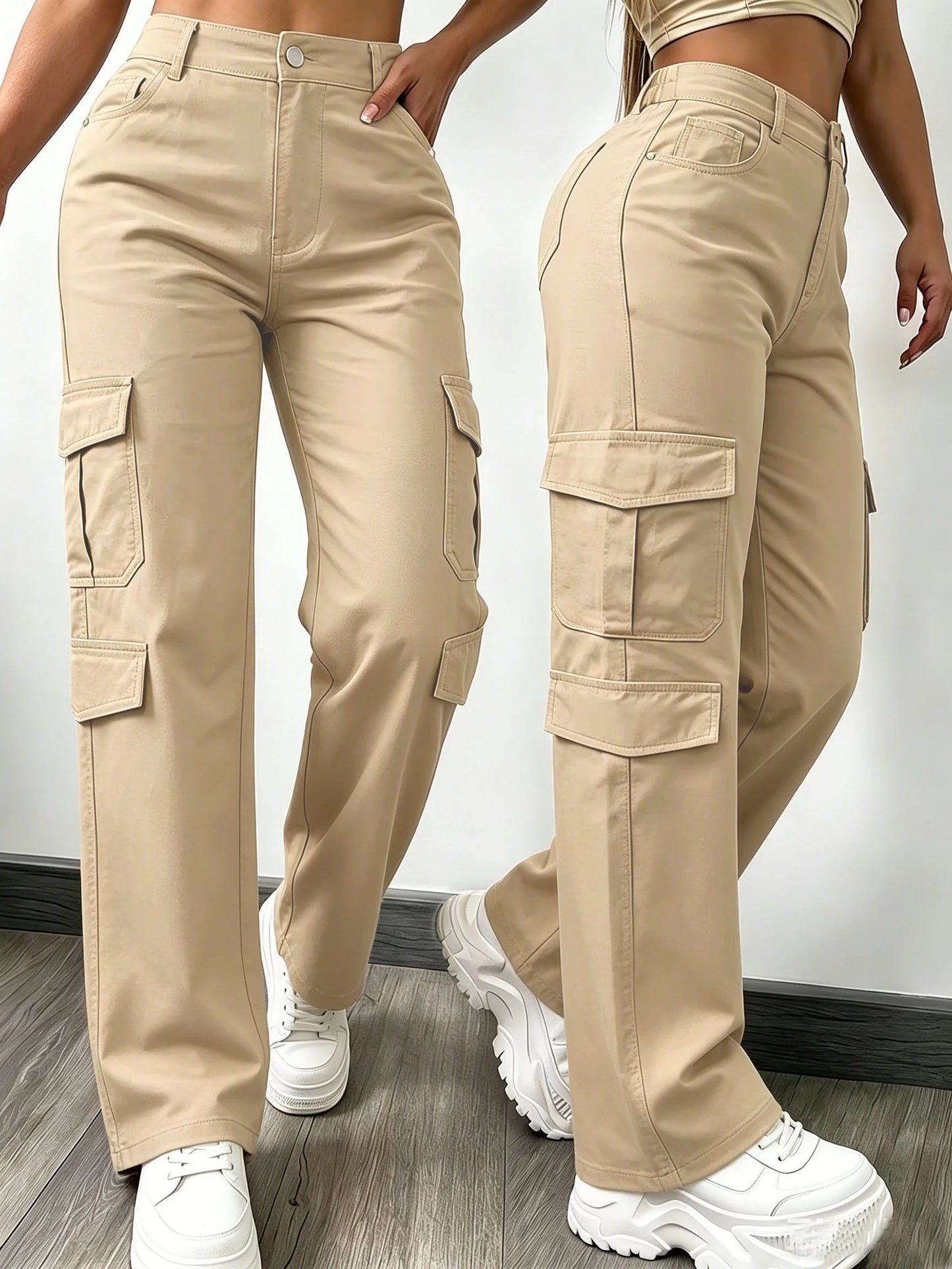 Women High Waisted Cargo Pants Multi-Pocket Wide Leg Casual Loose Fit Trouser - BLACKBEARD OUTDOOR INDUSTRIES