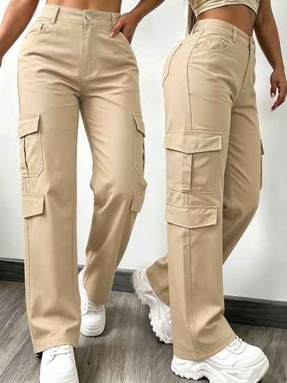 Women High Waisted Cargo Pants Multi-Pocket Wide Leg Casual Loose Fit Trouser - BLACKBEARD OUTDOOR INDUSTRIES