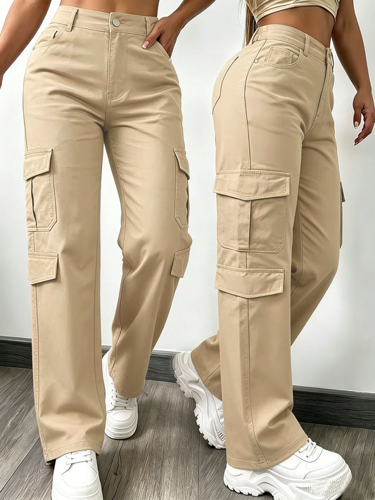 Women High Waisted Cargo Pants Multi-Pocket Wide Leg Casual Loose Fit Trouser - BLACKBEARD OUTDOOR INDUSTRIES