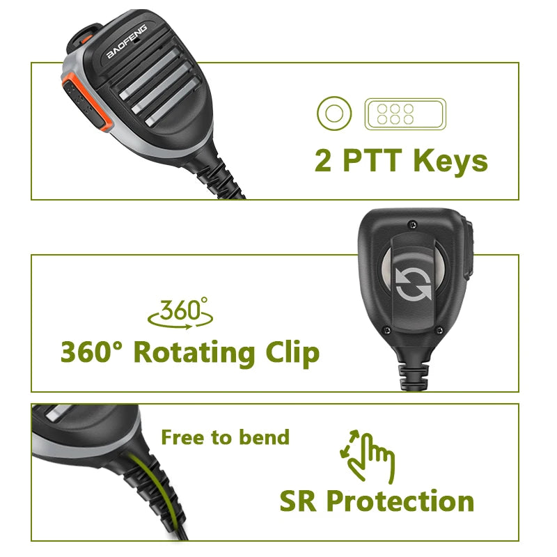 Baofeng BF-780 PTT Microphone à Distance pour Radio Walkie Talkie – Résistant à l'Eau pour Modèles UV-25L, M-5R, Quansheng UV-K5, UV-K6 et plus - BLACKBEARD OUTDOOR INDUSTRIES