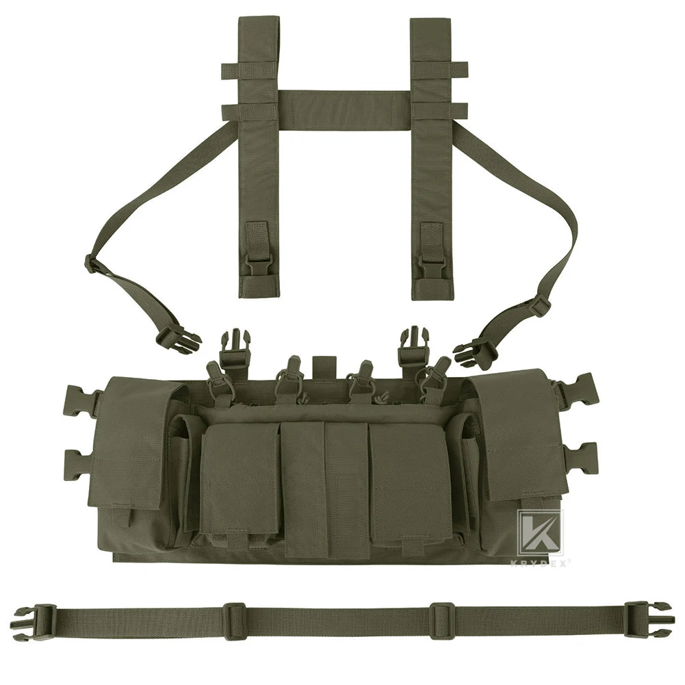 Chest rig tactique léger discret avec harnais en H, porte-chargeurs et poches radio
