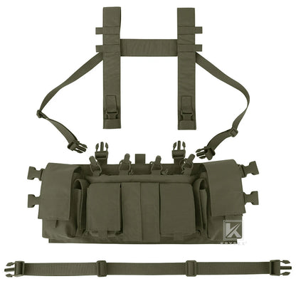 Chest rig tactique léger discret avec harnais en H, porte-chargeurs et poches radio