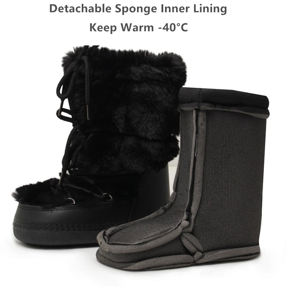 2025 Winter Snow Boots Women Ski Boots Luxury Fluffy Furry Fur Boots Female Rivets Warm Waterproof Platform Black Cotton Boots BLACKBEARD OUTDOOR INDUSTRIES