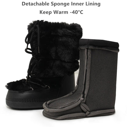 2025 Winter Snow Boots Women Ski Boots Luxury Fluffy Furry Fur Boots Female Rivets Warm Waterproof Platform Black Cotton Boots BLACKBEARD OUTDOOR INDUSTRIES
