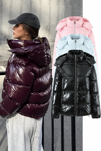 Doudoune brillante femme à capuche