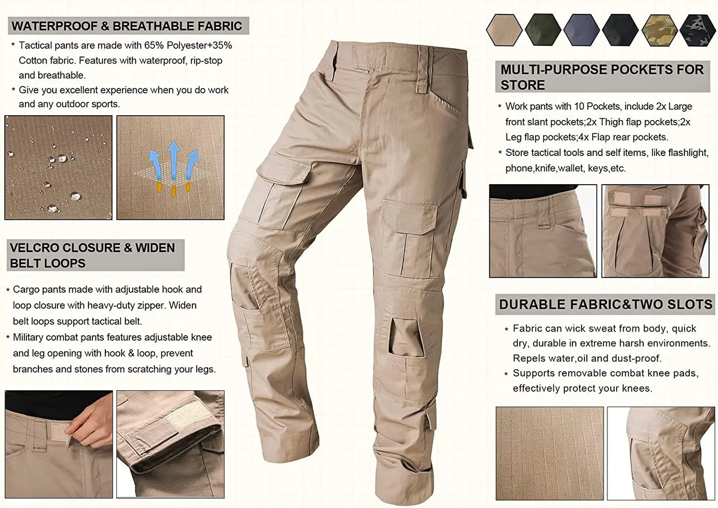 Pantalon Cargo Tactique Camouflage Multicam avec Genouillères – Homme/Femme - BLACKBEARD OUTDOOR INDUSTRIES