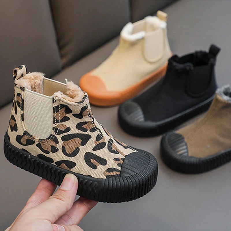 Bottines Mi-Mollet Enfant Toile Antidérapantes – Boots Fashion Unisexe Printemps EU 22-31