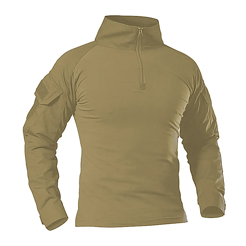 T-Shirt Tactique Militaire Manches Longues – Camouflage CP, Coton DRYTEC, Homme