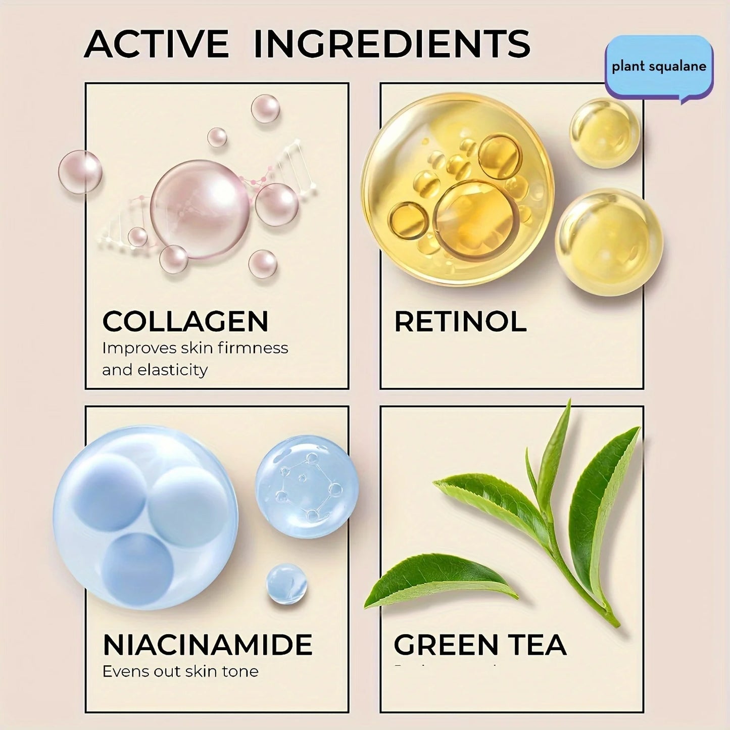 Crème Visage Niacinamide Acide Hyaluronique Collagène avec Pompe Airless - Rétinol et Cellules Souches Botaniques - BLACKBEARD OUTDOOR INDUSTRIES